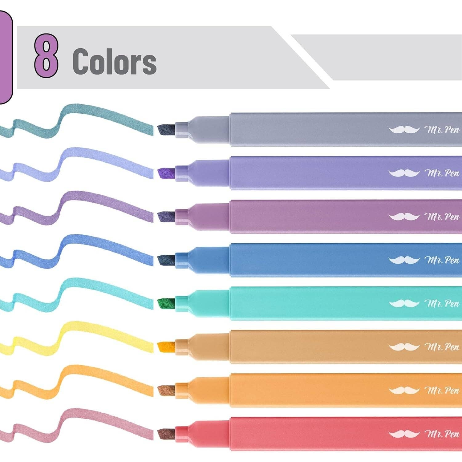 Muted Pastel Highlighters 8 Pack No Bleed