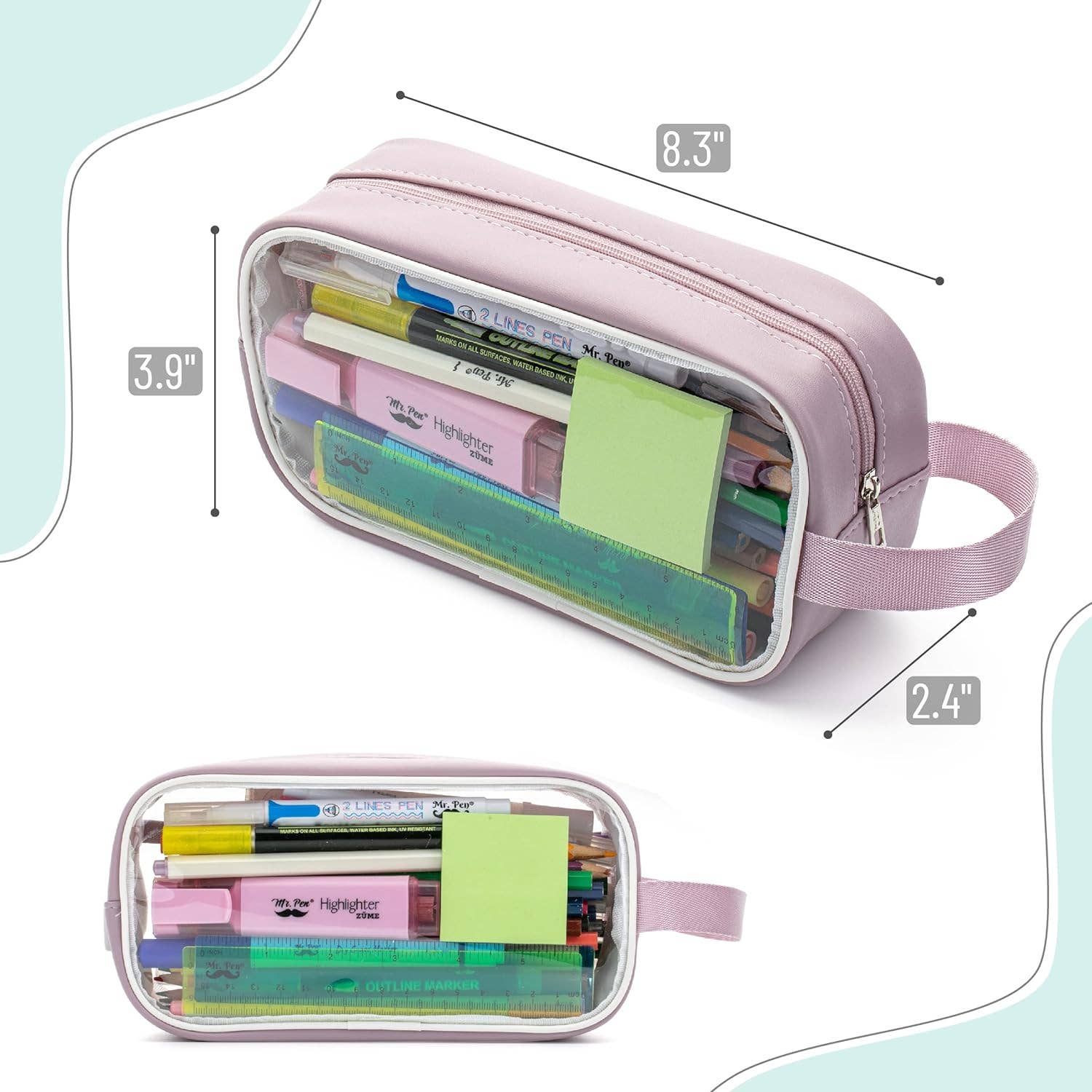 Clear Pencil Pouch Pink Zipper Case